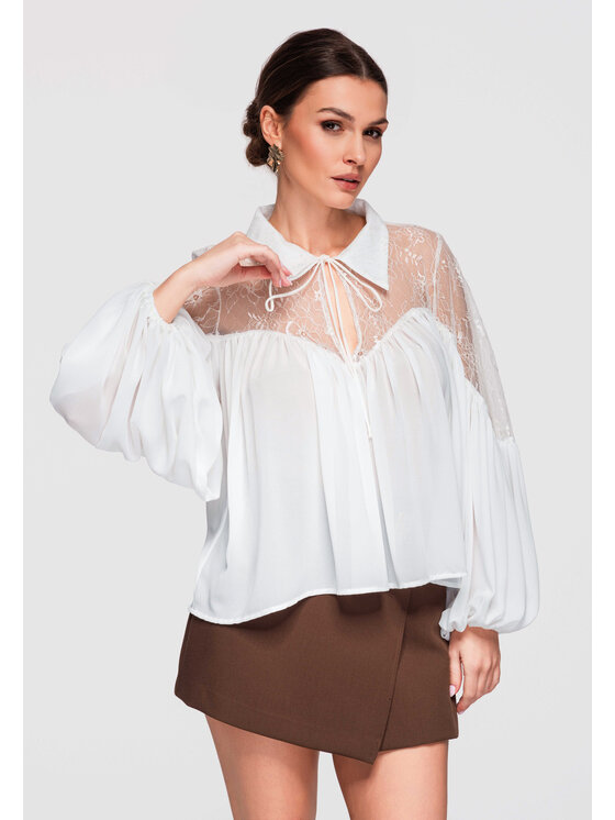Ombre Ombre Bluzka OW-TS-E0026 Biały Loose Fit