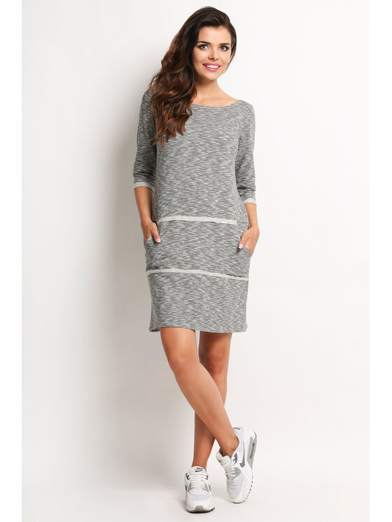 Awama Awama Úpletové šaty A116 Šedá Basic Fit