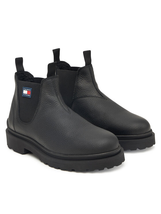 Tommy Jeans Tommy Jeans Kotníková obuv s elastickým prvkem Tjm Chelsea Leather Wl EM0EM01670 Černá