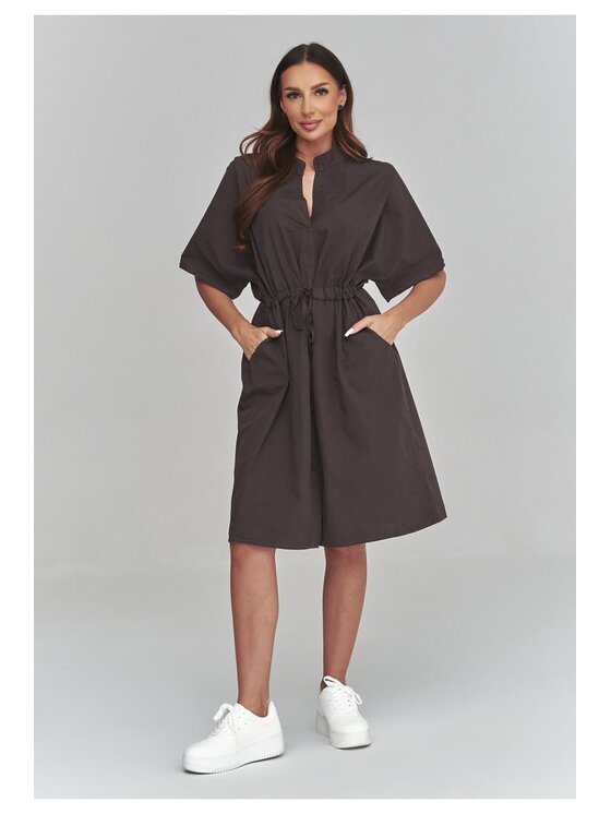 Makadamia Makadamia Sukienka codzienna C62 Brązowy Loose Fit