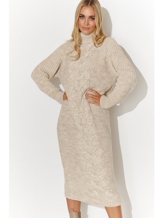 Makadamia Makadamia Sukienka dzianinowa S137 Beżowy Regular Fit