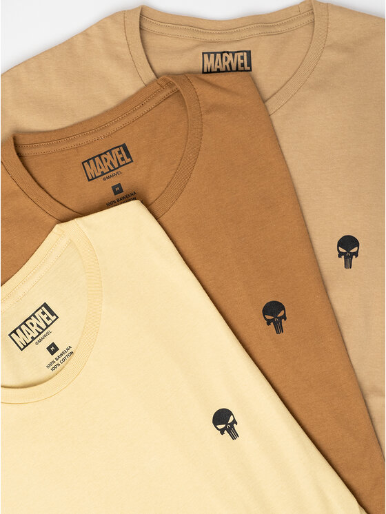 Komplet 3 t-shirtów, rozmiar M, Beżowy, Zestaw 3 Koszulek Męskich Beżowa / Brązowa / Jasna Brązowa Marvel Comics Punisher Mini Logo L