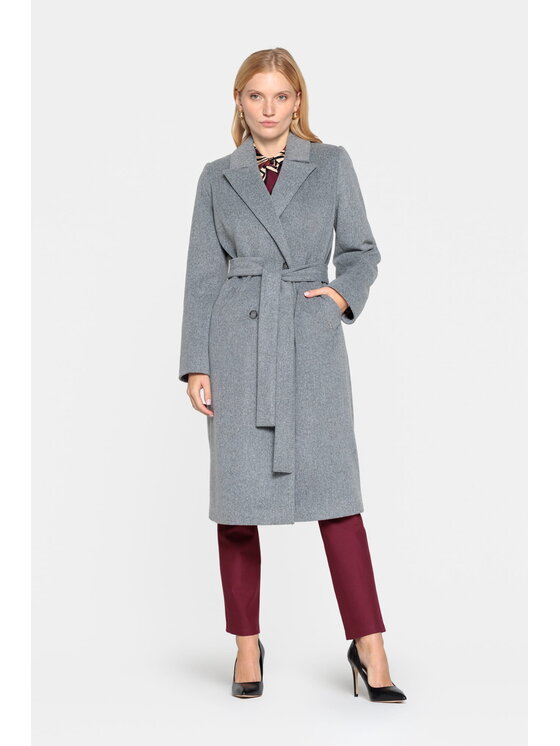 EMOI EMOI Płaszcz zimowy szary z paskiem Szary Feminine Fit