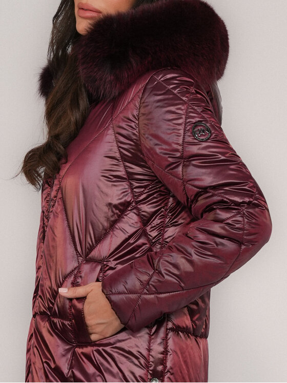FAN LEATHER FAN LEATHER Kurtka puchowa Puchowa z Kapturem z Lisa Odpinanym 94 Bordowy Standard Fit