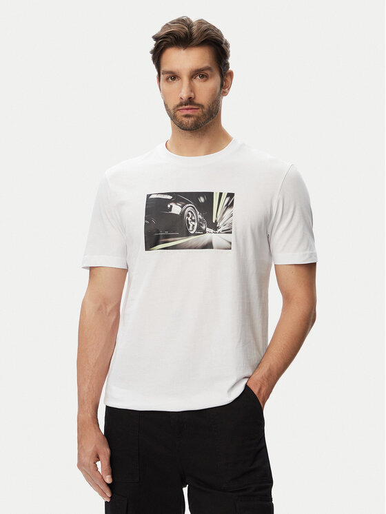 BOSS Tricou Te Motors 50566627 Alb Regular Fit
