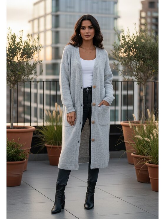 FIGL FIGL Kardigán M1237 Sivá Regular Fit