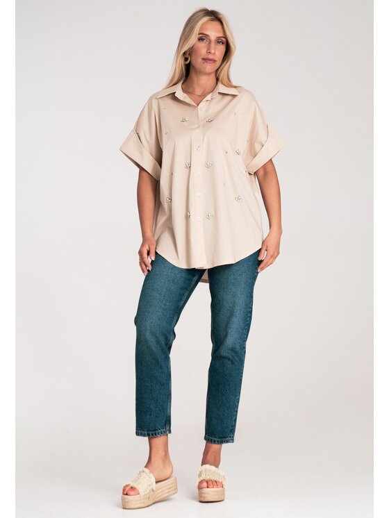 FIGL FIGL Koszula M1226 Beżowy Loose Fit