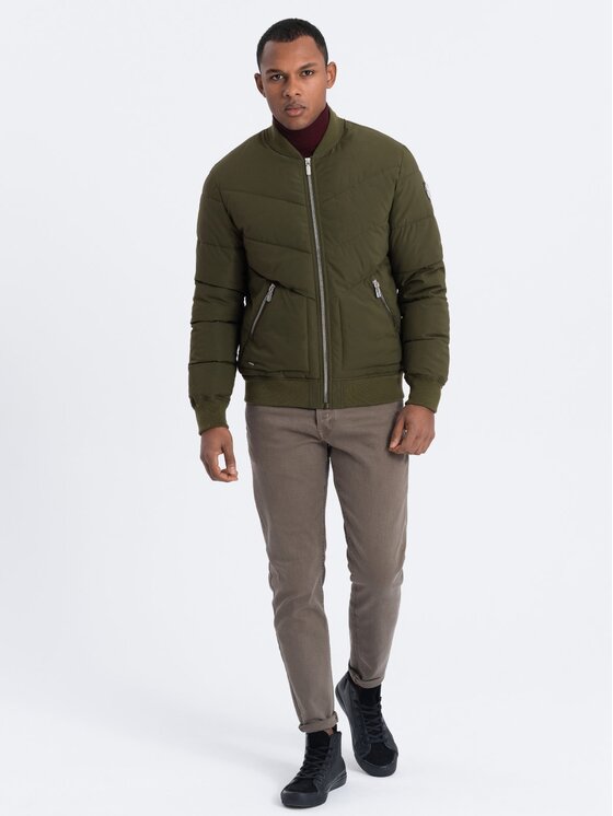 Ombre Ombre Kurtka bomber OM-JALP-0143 Zielony Regular Fit