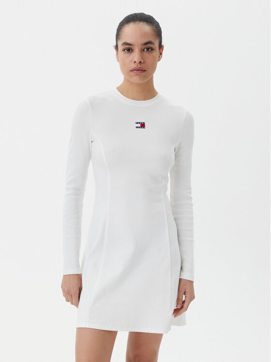 Tommy Jeans Tommy Jeans Každodenní šaty Badge DW0DW20666 Bílá Slim Fit