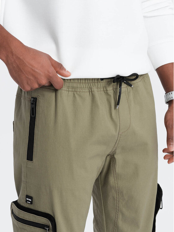 Ombre Ombre Joggers kalhoty OM-PAJO-0135 Khaki Cargo Fit