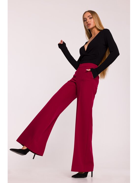 Made of Emotion Made of Emotion Spodnie materiałowe M875 Bordowy Wide Leg