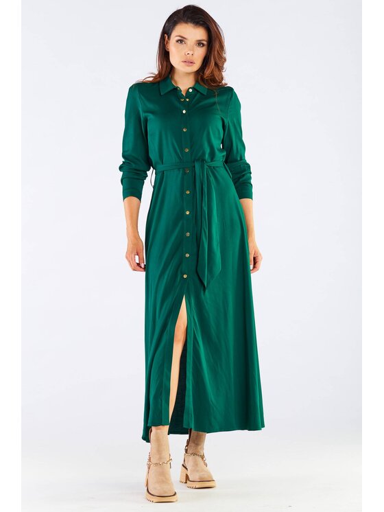 Awama Awama Sukienka letnia A451 Zielony Basic Fit