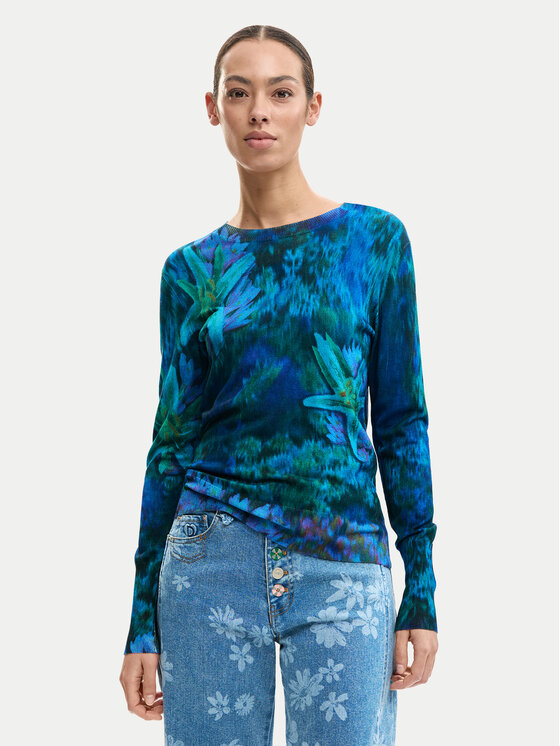 Desigual Pulover Suecia 26SWJF36 Albastru Regular Fit