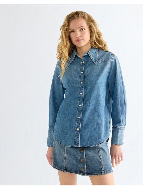 Wrangler Wrangler Koszula DRAMA COLLAR SHIRT Niebieski Regular Fit