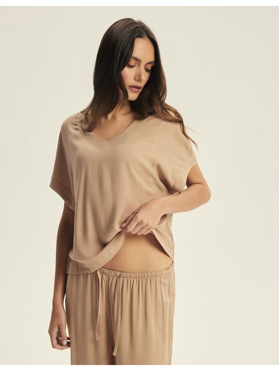 Esotiq Esotiq Piżama 43825 Beżowy Regular Fit