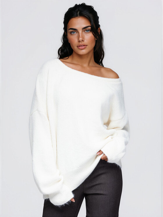 Ombre Ombre Sweter OW-SW-E0060 Beżowy jasny Relaxed Fit