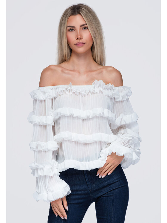 Ombre Ombre Bluzka OW-TS-E0081 Biały Loose Fit