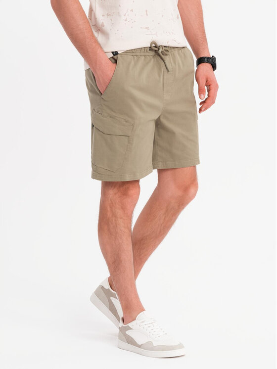 Ombre Ombre Šortky z materiálu OM-SRCG-0194 Khaki Regular Fit