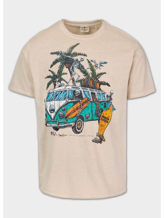 PITBULL PITBULL T-Shirt Koszulka męska Denim Washed Raw OPEN BEACH XL Beżowy Regular Fit