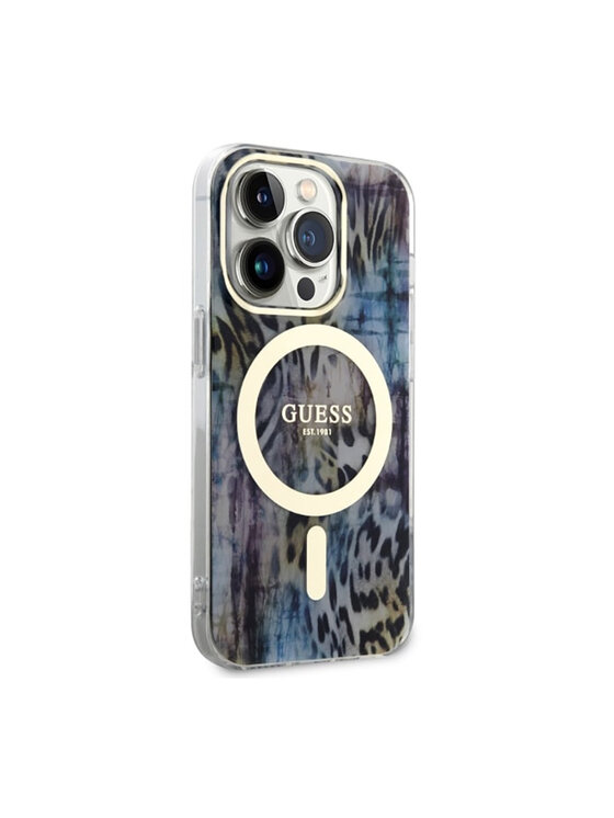 Guess Guess Etui na telefon Leopard MagSafe Niebieski