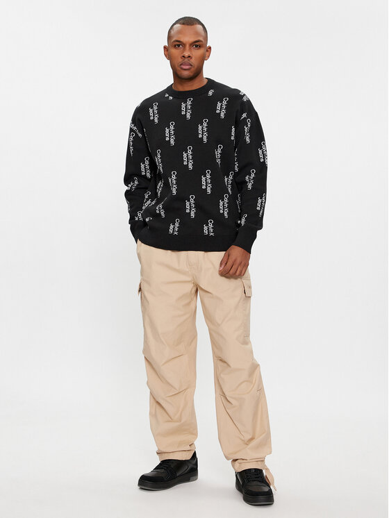 Calvin Klein Jeans Calvin Klein Jeans Džemper Stacked Logo Aop Sweater J30J325287 Crna Regular Fit