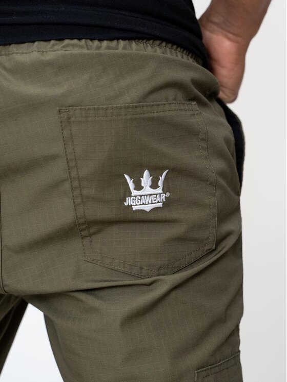 Jigga Wear Jigga Wear Spodnie materiałowe Spodnie Materiałowe Jogger Bojówki Ze Ściągaczem Jigga Wear Crown Ripstop Cargo Khaki M Khaki Jogger Fit