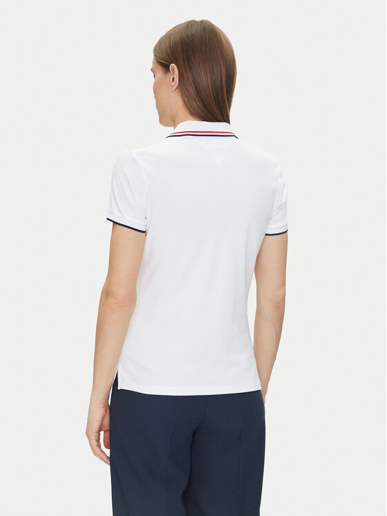 Tommy Hilfiger Tommy Hilfiger Polo Feminine Sporty Slim Polo Ss WW0WW44517 Biały Regular Fit