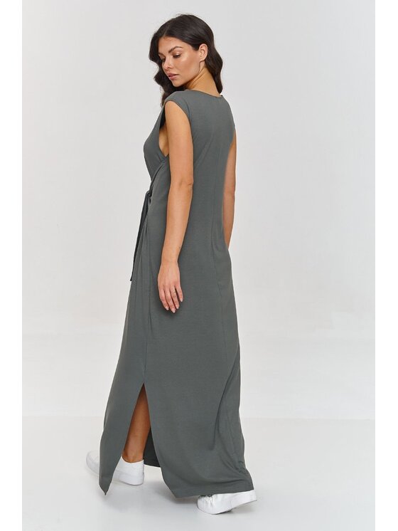 Makadamia Makadamia Sukienka codzienna M873 Khaki Comfort Fit