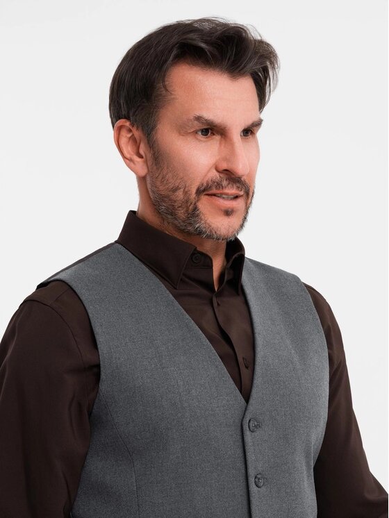 Ombre Ombre Kamizelka garniturowa OM-BLZV-0142 Szary Slim Fit