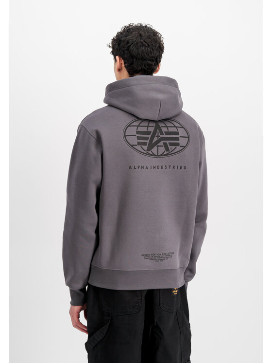 Alpha Industries Alpha Industries Bluza World Logo Backprint Hoodie Szary Loose Fit