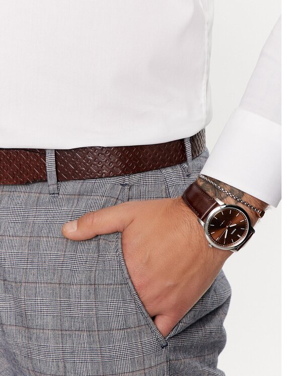 Fossil Fossil Súprava hodiniek a náramku Minimalist FS6019SET Hnedá