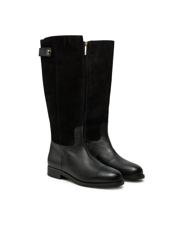 Tommy Hilfiger Tommy Hilfiger Zābaki Th Stud Leather Mix Long Boot FW0FW08341 Melns