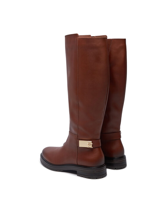 Tommy Hilfiger Tommy Hilfiger Čizme ispod koljena Th Logo Leather Long Boot FW0FW08335 Smeđa
