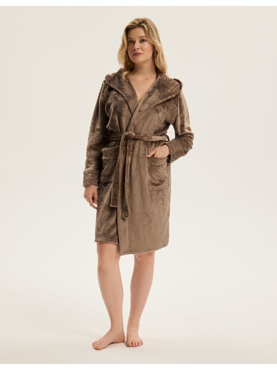 Esotiq Esotiq Szlafrok 43938 Beżowy Regular Fit