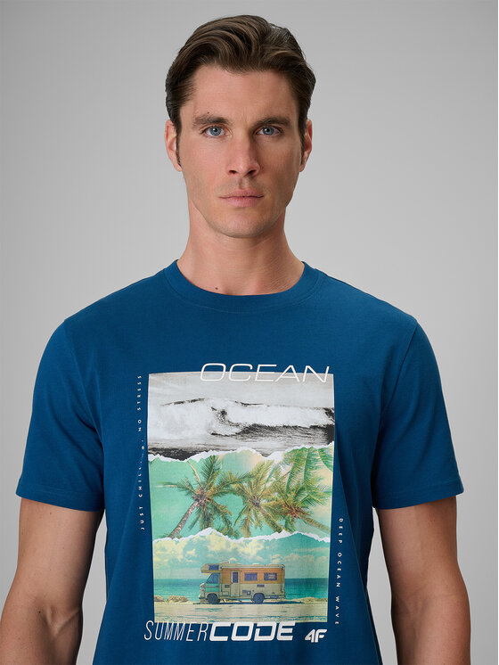4F 4F T-Shirt SUMMER CODE Turkusowy Regular Fit