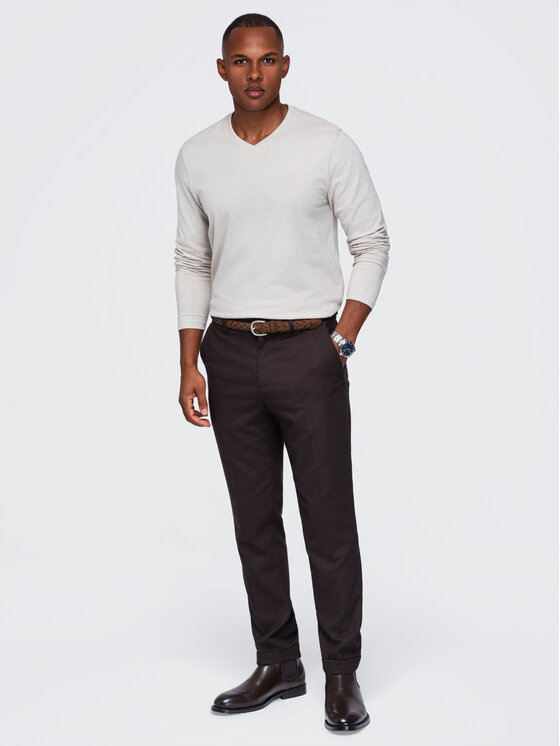 Ombre Ombre Longsleeve OM-LSBL-0143 Beżowy jasny Regular Fit