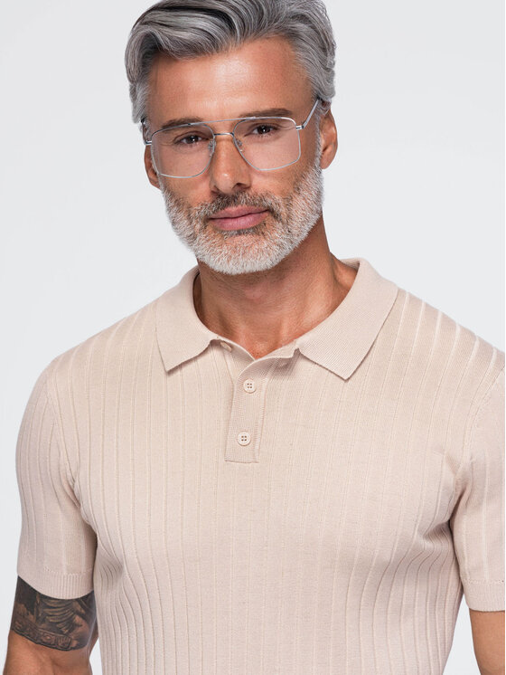 Ombre Ombre Polo OM-POSS-0180 Beżowy Slim Fit