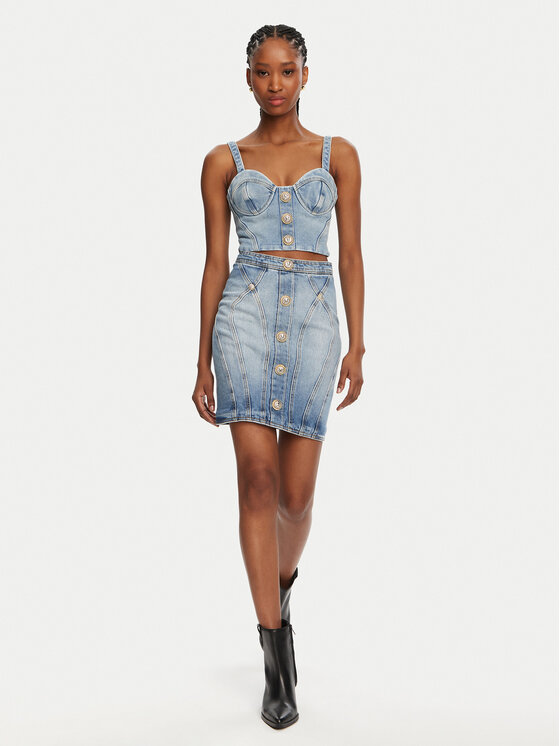 Balmain Balmain Fustă de blugi DF1LBA22DE53 Albastru Slim Fit