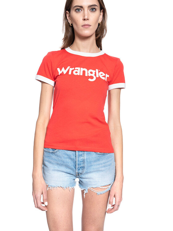 Wrangler Wrangler T-Shirt SS RINGER TEE Czerwony Regular Fit