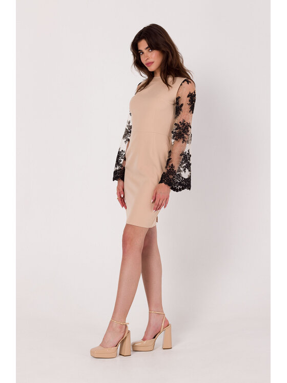 Makover Makover Večerní šaty K182 Béžová Slim Fit
