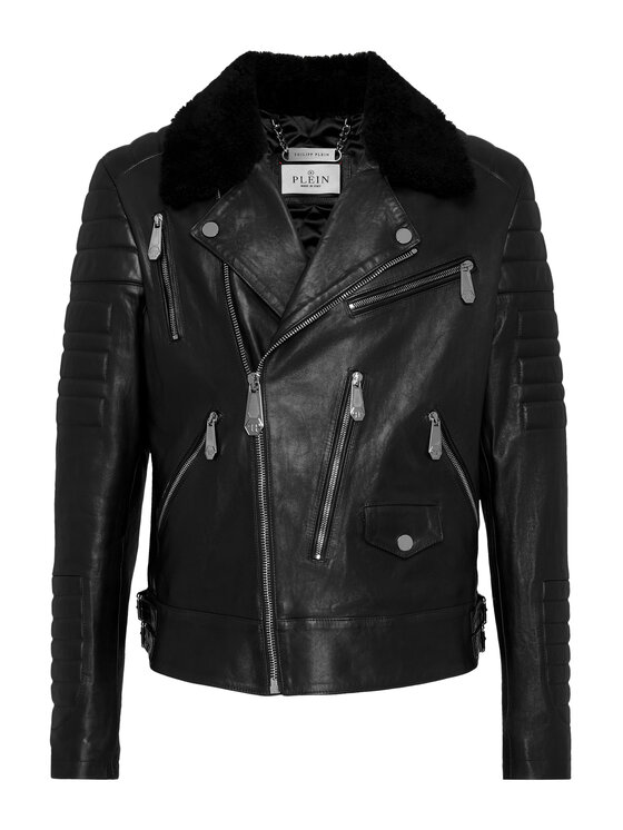 PHILIPP PLEIN PHILIPP PLEIN Kurtka skórzana 26985 Czarny Slim Fit