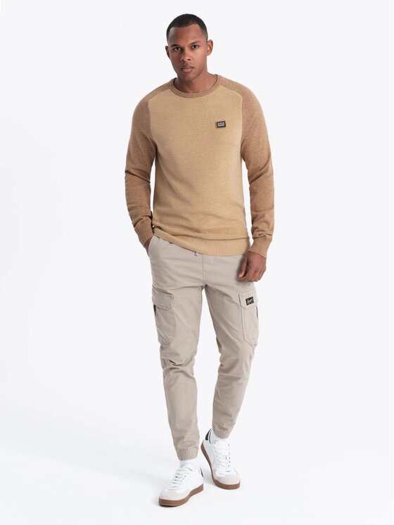 Ombre Ombre Sweter OM-SWSW-0121 Brązowy Regular Fit