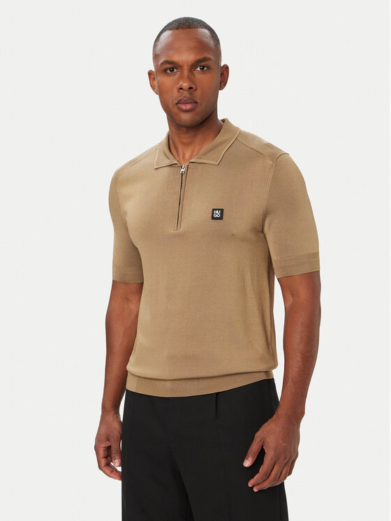 HUGO HUGO Тениска с яка и копчета Sayfong-5 50564234 Бежов Regular Fit