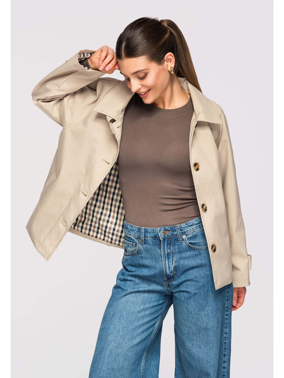 Ombre Ombre Płaszcz przejściowy OW-COLC-0118 Beżowy Regular Fit