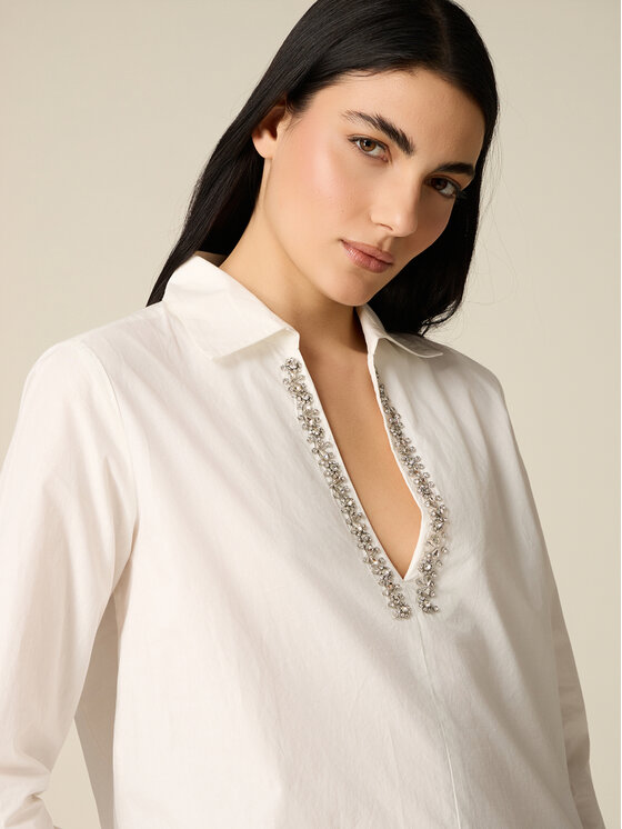 Oltre Oltre Bluzka 2059R003152N011 Biały Boxy Fit