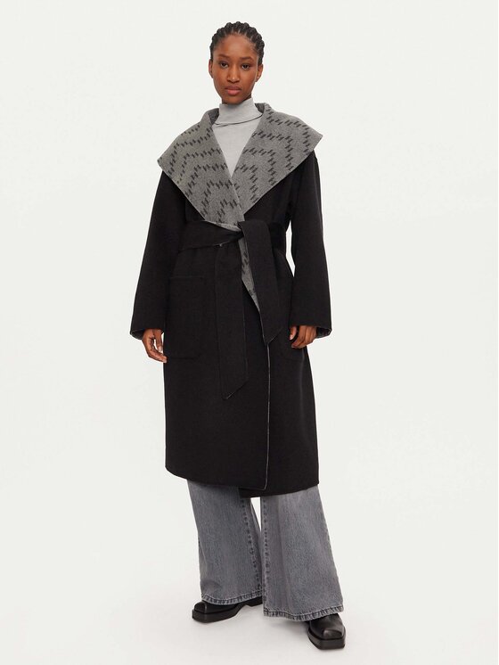 KARL LAGERFELD KARL LAGERFELD Μάλλινο παλτό 246W1502 Γκρι Loose Fit