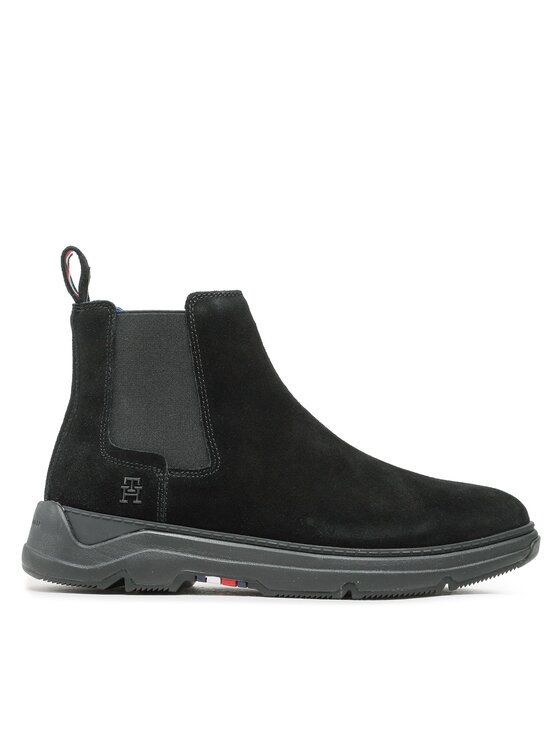 Tommy Hilfiger Tommy Hilfiger Členková obuv s elastickým prvkom Premium Th Suede Hybrid Chelsea FM0FM04683 Čierna