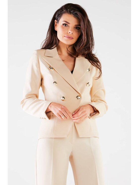 Awama Awama Marynarka A441 Beżowy Basic Fit