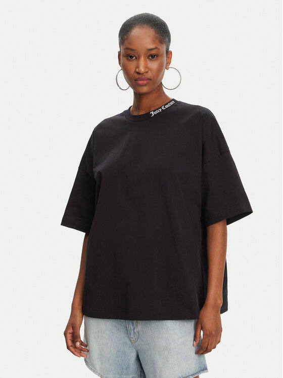 Juicy Couture Tričko Boyfriend JCTES09 Čierna Relaxed Fit