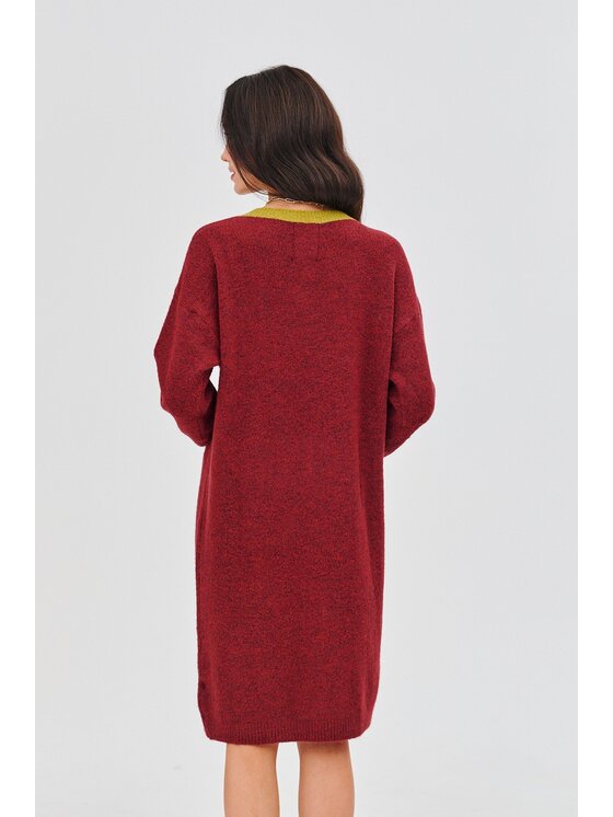 NAOKO NAOKO Úpletové šaty Burgundy Beat Bordó Regular Fit